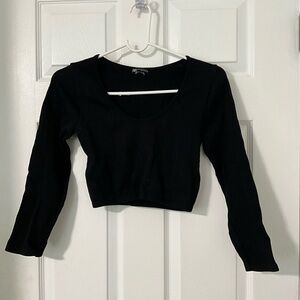 Zara Black Fitted Crop Blouse Long Sleeve
